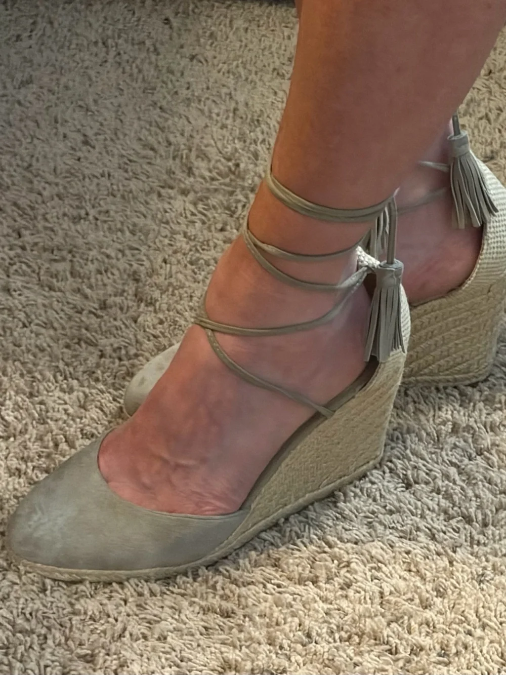 Steve Madden Taupe Suede Espadrille Wedge with Tassel Ankle Ties